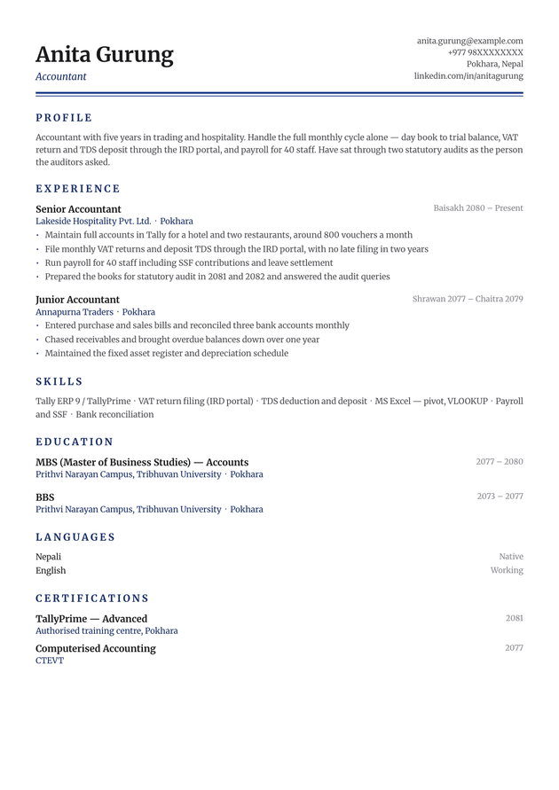 Academic CV template, filled in with a sample CV