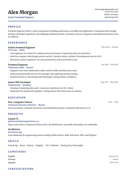 Academic CV template — scholarly resume for researchers and lecturers