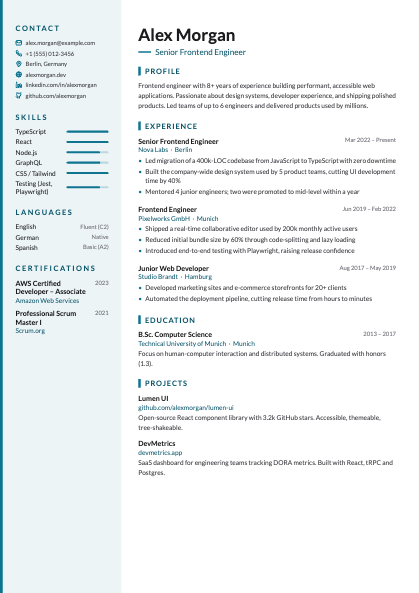 Care CV template — calm resume layout for healthcare and nursing