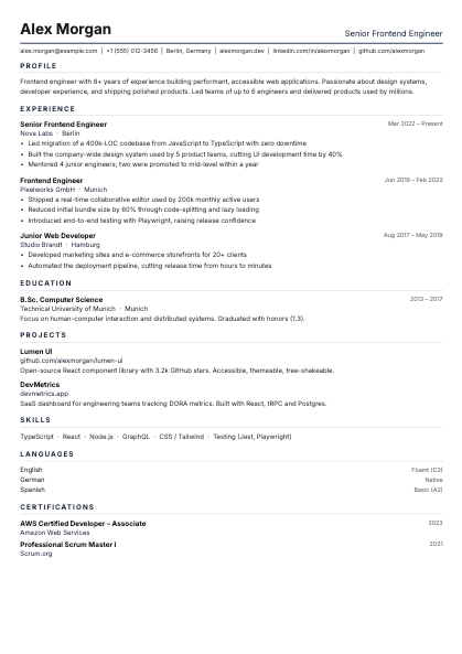 Compact CV template — dense one page resume layout