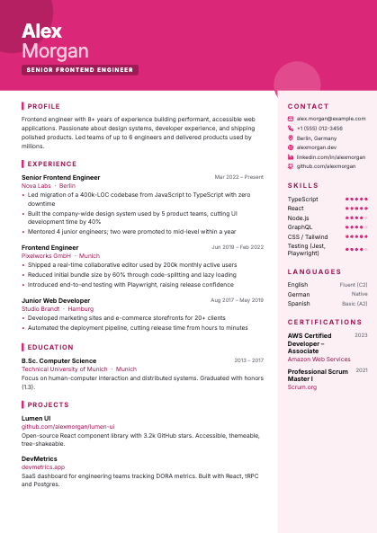 Creative CV template — bold colour block resume for designers