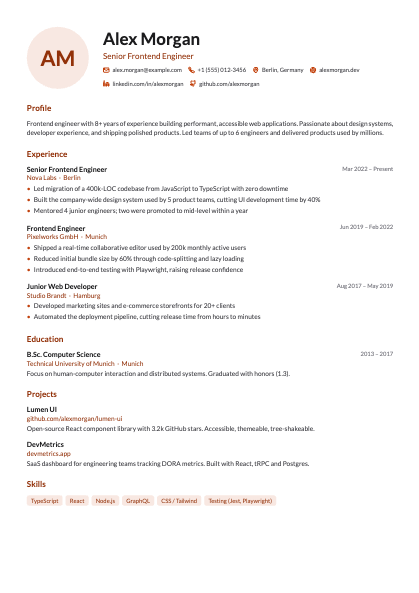 Portrait CV template — photo forward resume layout