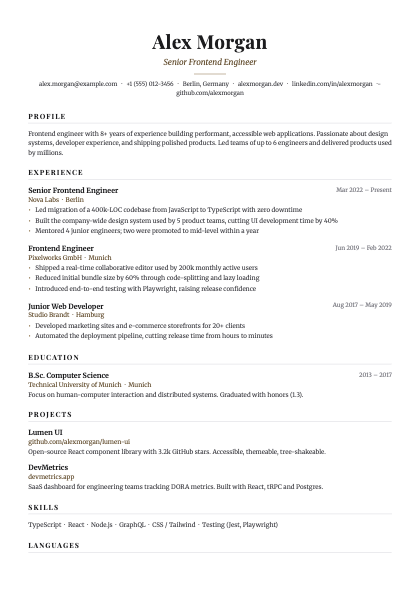 Serif CV template — elegant editorial resume typography