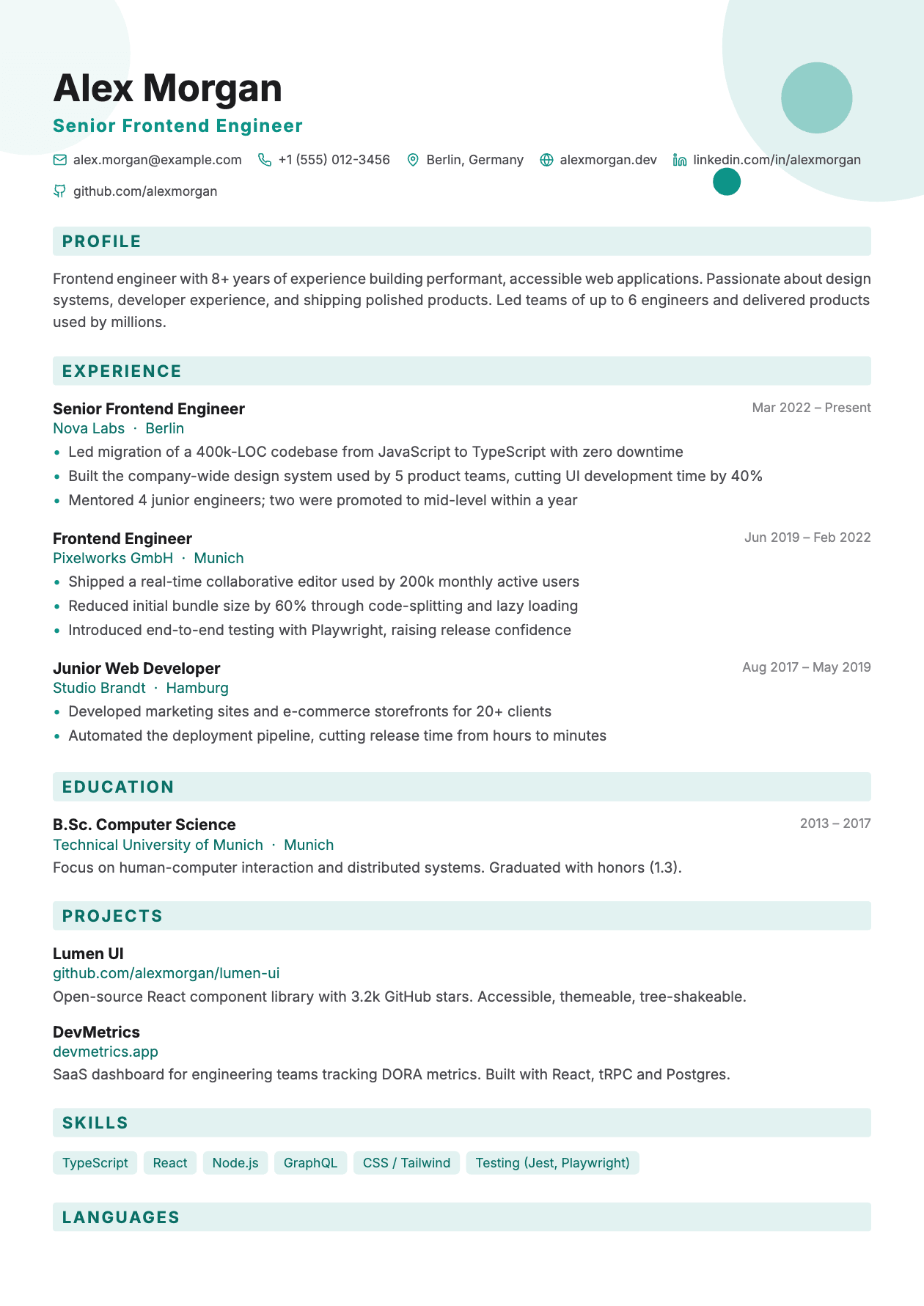 Shapes CV template